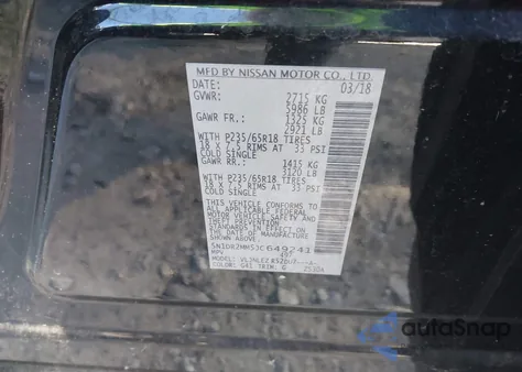 2018 Nissan Pathfinder Sv из США, поврежденный, VIN 5N1DR2MM5JC649241